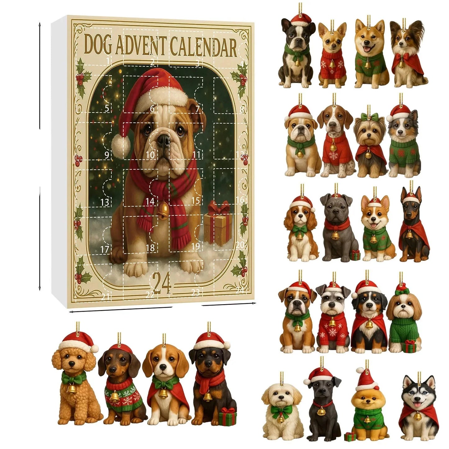 Norvo | Dachsund Adventskalender med 24 Figurer for Hundelskere – Festlig Jule-Nedtelling Dekorasjon i Flerfarge