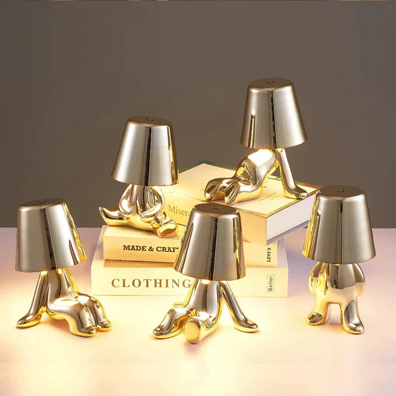 Norvo | Golden Man LED Tenke Bordlampe – Leken Nattbordlampe for Soverom & Dekor