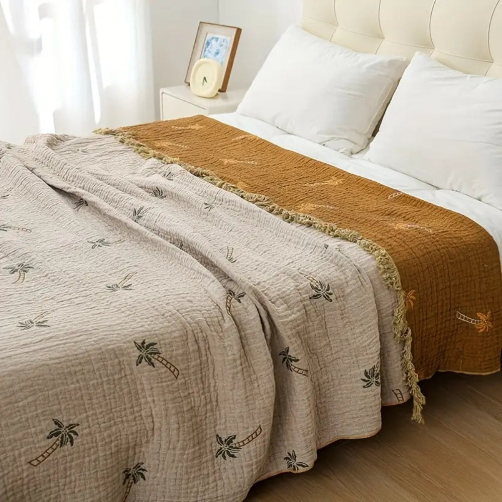 Norvo | Tropisk palme reversibel bomullspledd