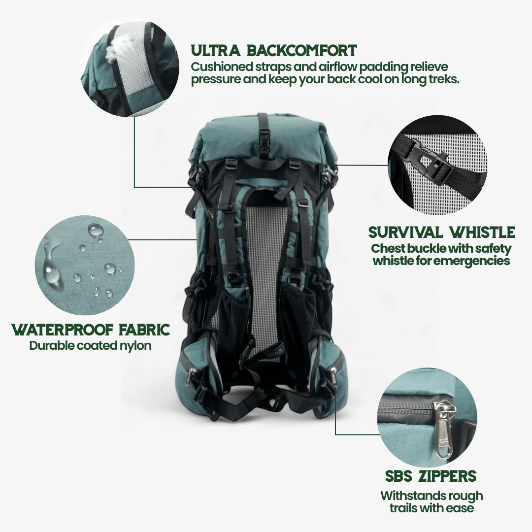 Norvo | Ultralett 50L eventyr ryggsekk med rull-top og ripstop nylon