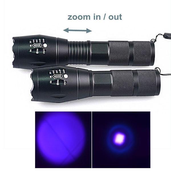 Norvo | IcoolGadget Ultrafiolett 365nM 395nM 4W Kraft LED Aluminium Zoom UV lommelykt lampe Svart lys Fakkel