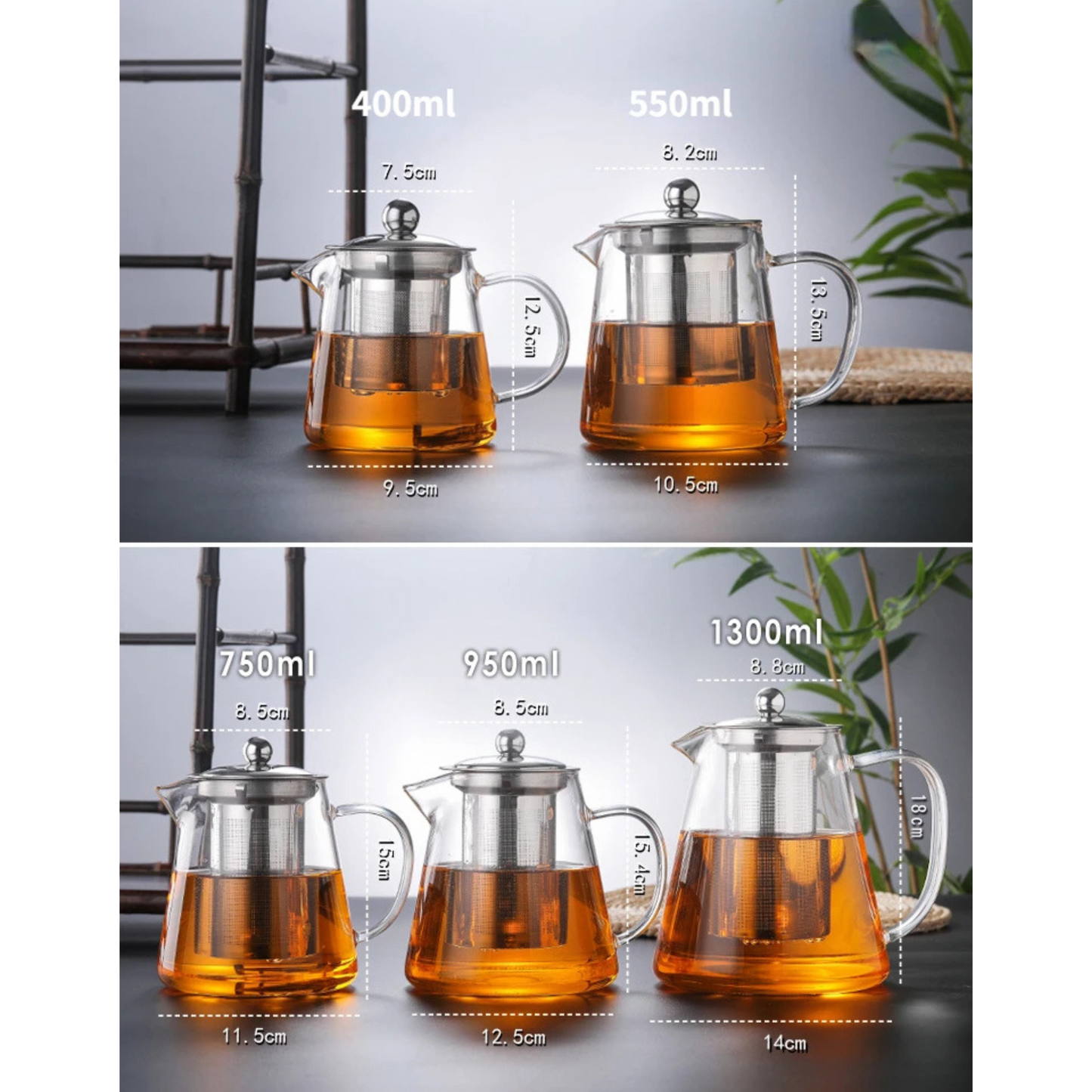 Norvo | Teekanne Claritéa | Borosilicate glass | Med rustfritt stålfilter og trelokk | Varmeresistent og oppvaskmaskin trygg