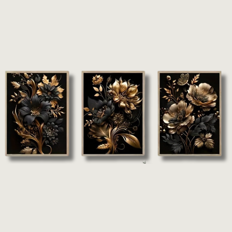 Norvo | LuxeBloom - Gylden Blomsterveggdekor