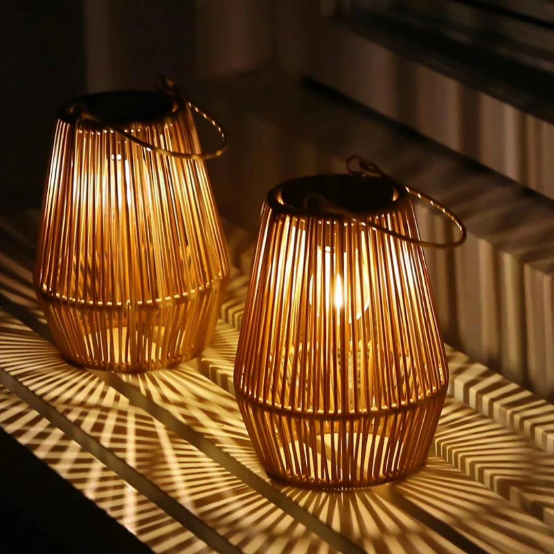 Norvo | Håndvevd Vanntett Solcellehagelanterne – Utendørs LED Rattan Lys for Patio, Stier & Balkong