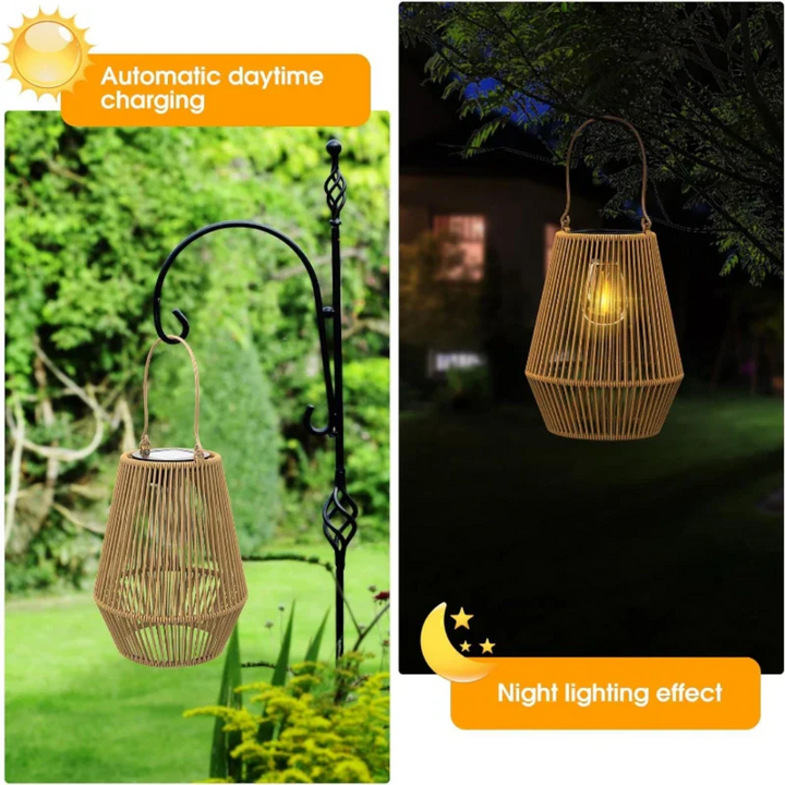 Norvo | Håndvevd Vanntett Solcellehagelanterne – Utendørs LED Rattan Lys for Patio, Stier & Balkong