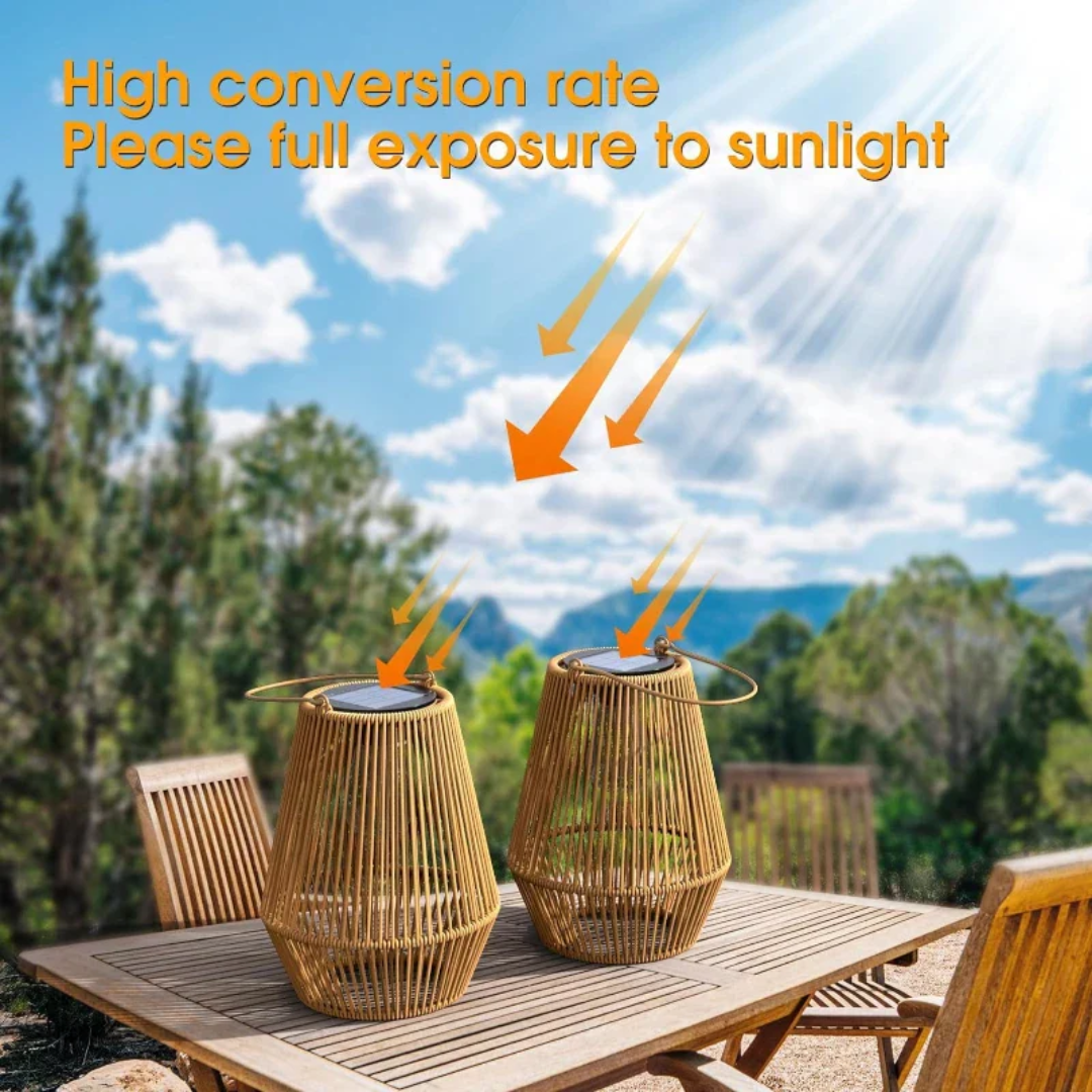 Norvo | Håndvevd Vanntett Solcellehagelanterne – Utendørs LED Rattan Lys for Patio, Stier & Balkong