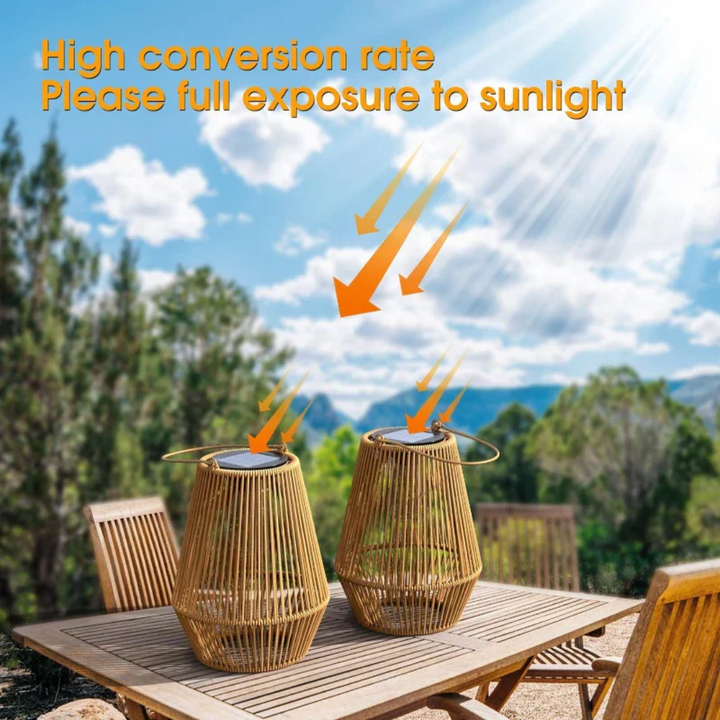 Norvo | Håndvevd Vanntett Solcellehagelanterne – Utendørs LED Rattan Lys for Patio, Stier & Balkong