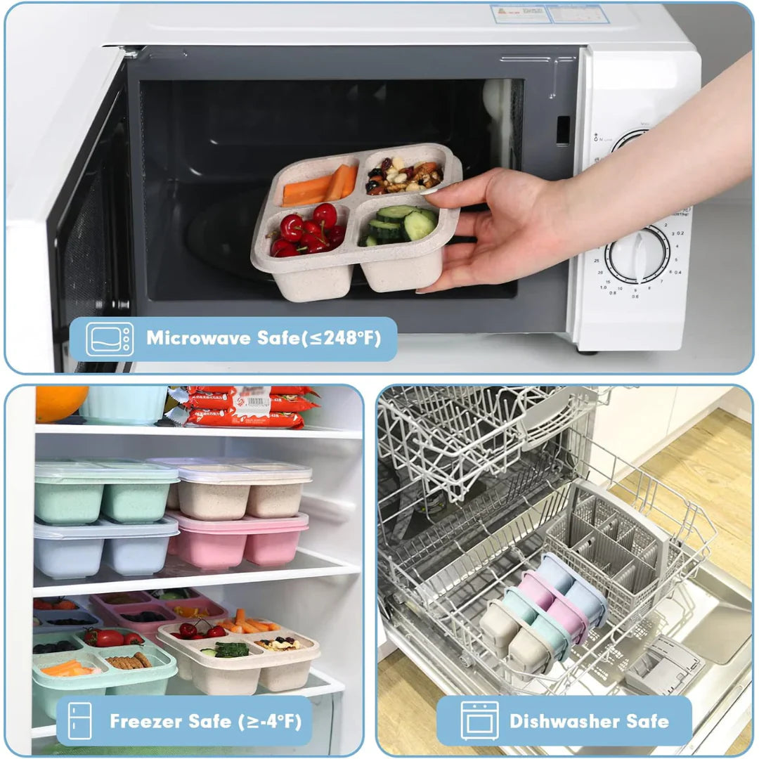 Norvo | Bento-Stil 4-Seksjons Mat Prep Bokser i 4-Pack – Bærekraftig og Praktisk