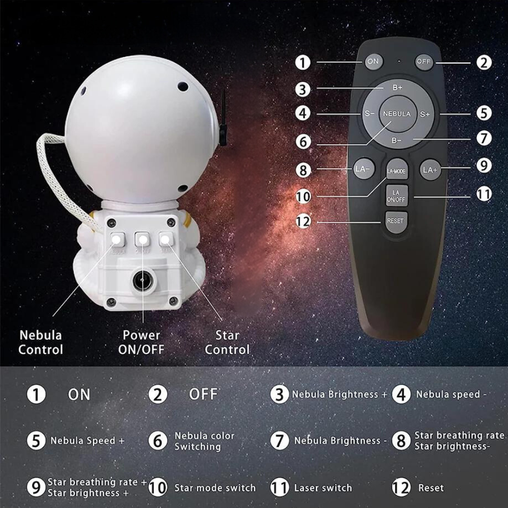 Norvo | Astronaut LED-projektor, Galakse, Stjerner, Himmel