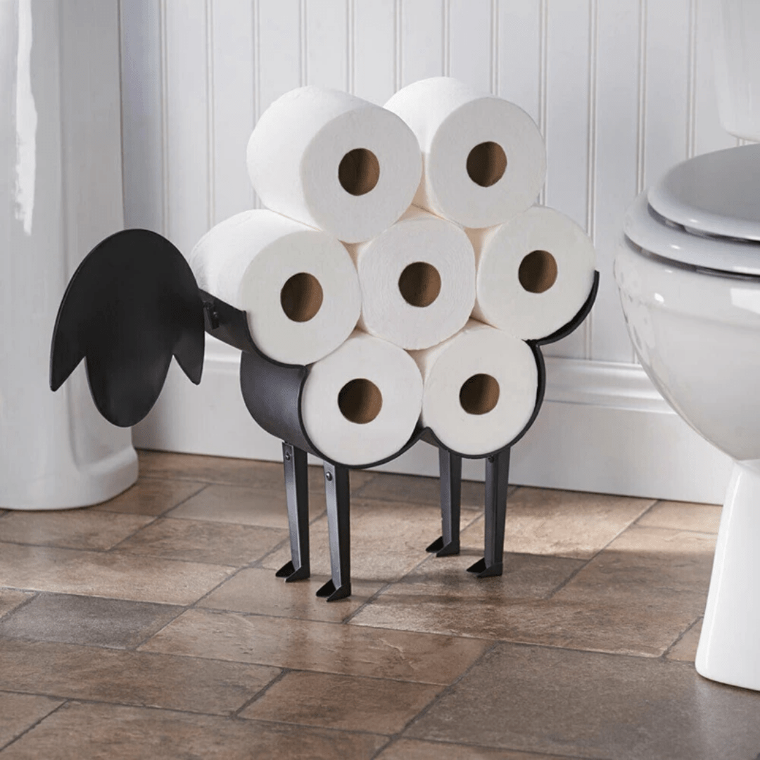 Norvo | Toalettpapirholder ROLLITIER | Dyremotiv laget av jern | 33.5×53.5×8.5 cm | Veggdekorasjon og oppbevaring i ett