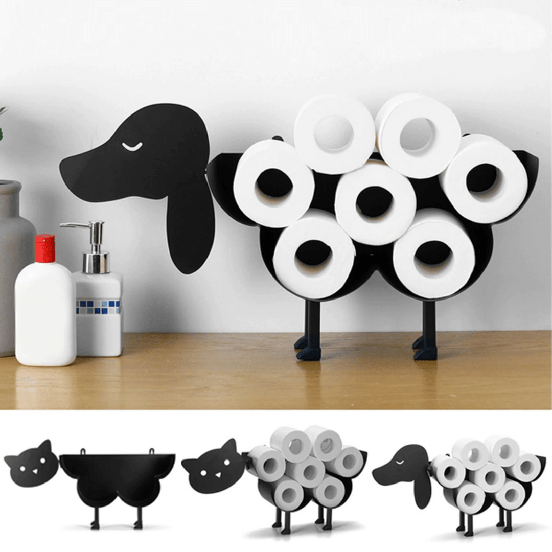 Norvo | Toalettpapirholder ROLLITIER | Dyremotiv laget av jern | 33.5×53.5×8.5 cm | Veggdekorasjon og oppbevaring i ett