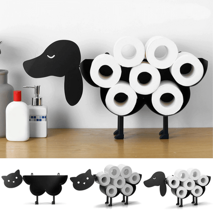 Norvo | Toalettpapirholder ROLLITIER | Dyremotiv laget av jern | 33.5×53.5×8.5 cm | Veggdekorasjon og oppbevaring i ett