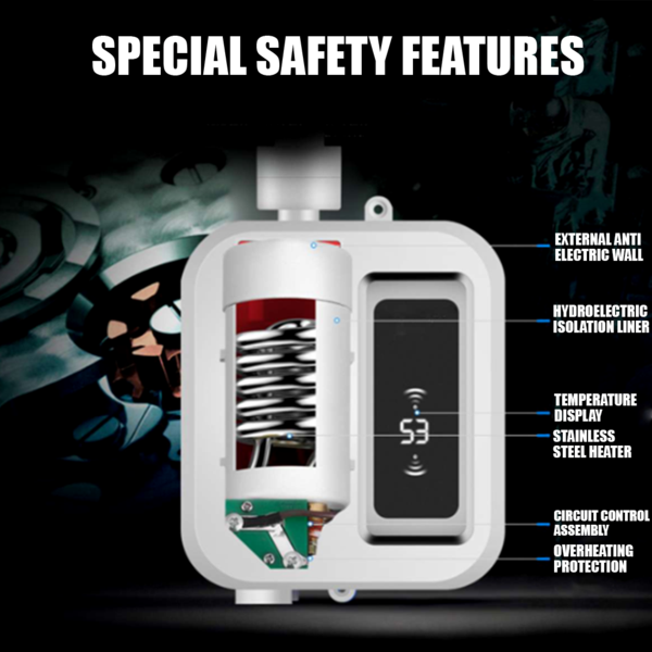 Norvo | Bærbar vannvarmer | Tankløs varmtvannsbereder elektrisk 3500W | Temperaturkontrollknapp