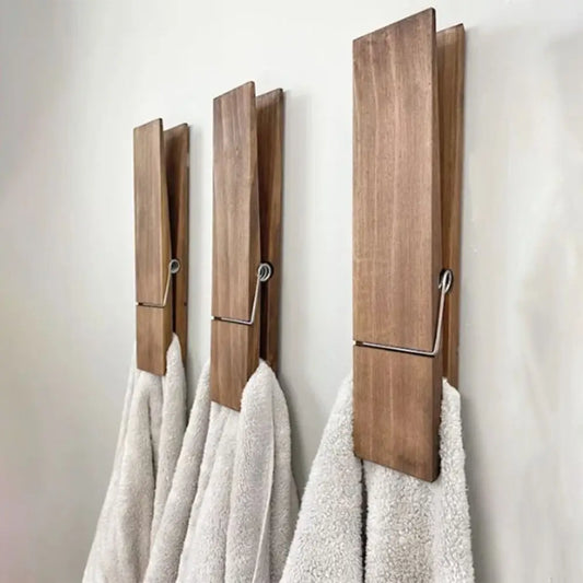 Norvo | Veggmontert håndkleklips – Ingen boring – Moderne tredesign – Sterk klebeoverflate