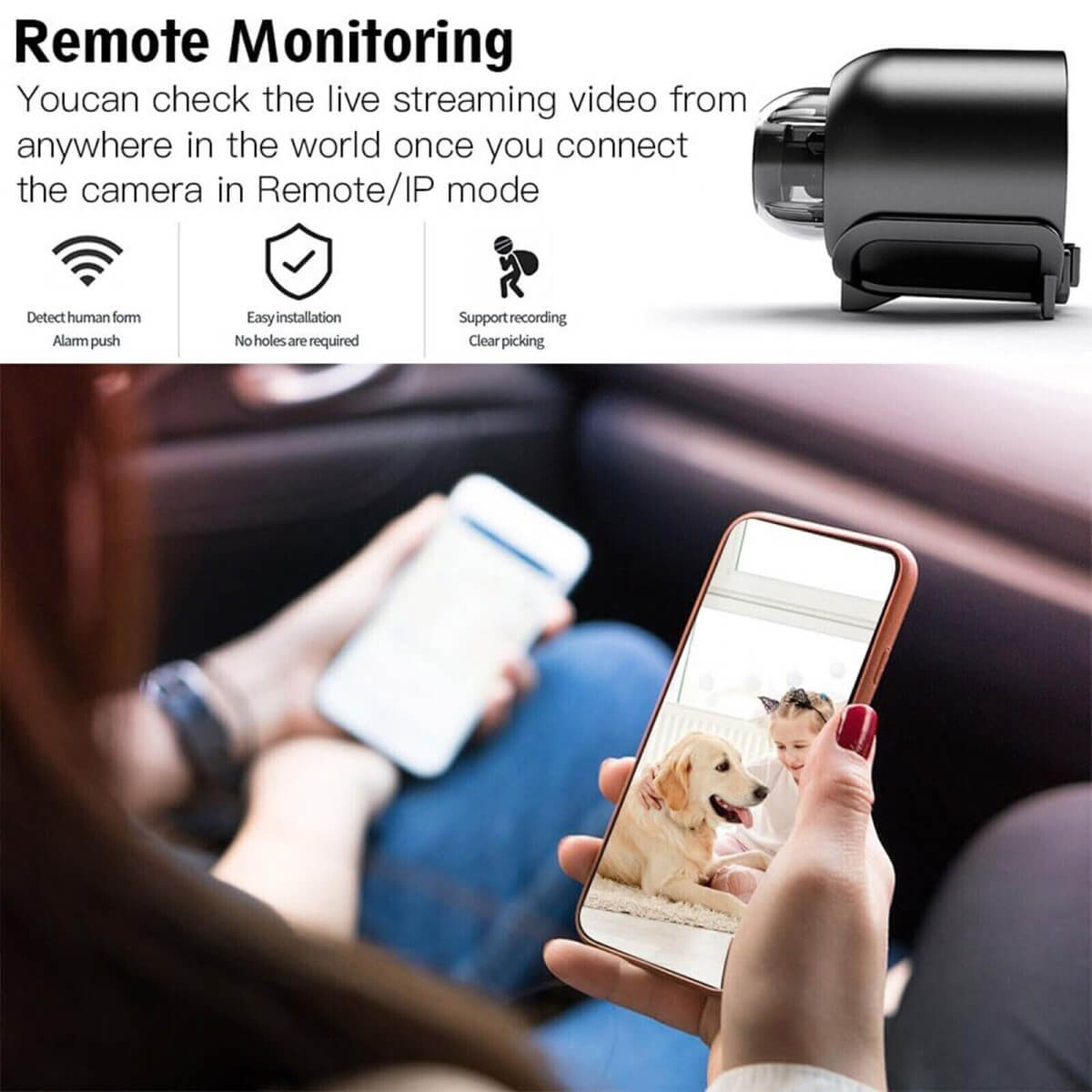 Norvo | Vanntett HD Mini Kamera Med Nattmodus og Vidvinkelobjektiv IP WiFi 1080P HD 160° Vidvinkel