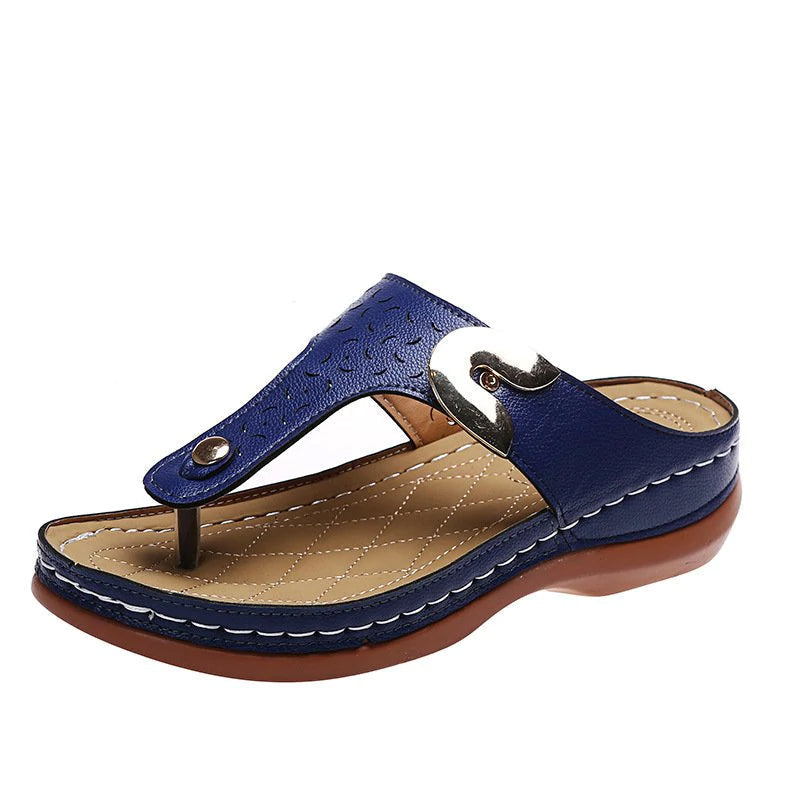Norvo | 2022 Ny Kvinners Metall Dekor Funksjon Mønster Wedge Flip-Flops