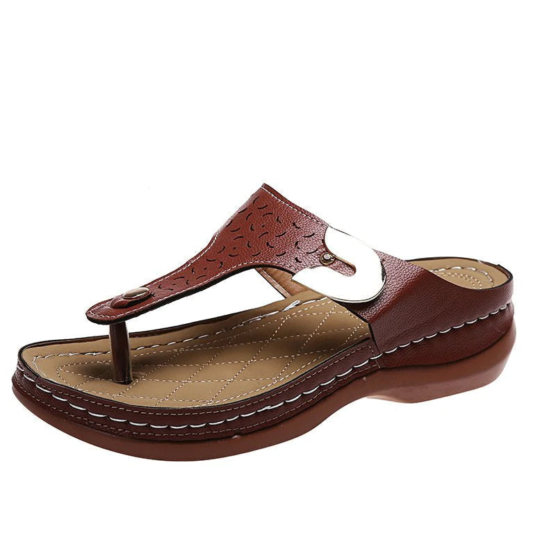 Norvo | 2022 Ny Kvinners Metall Dekor Funksjon Mønster Wedge Flip-Flops