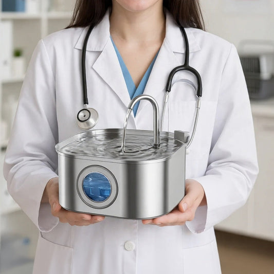 Norvo | AquaSoft Hviskende Stille Drikkefontene for Kjæledyr – 3.2L med LED, Rustfritt Stål & 5-Trinns Filtrering