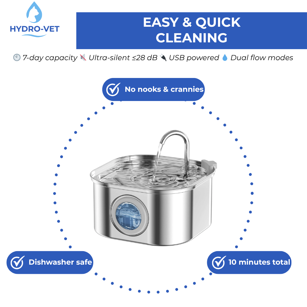 Norvo | AquaSoft Hviskende Stille Drikkefontene for Kjæledyr – 3.2L med LED, Rustfritt Stål & 5-Trinns Filtrering
