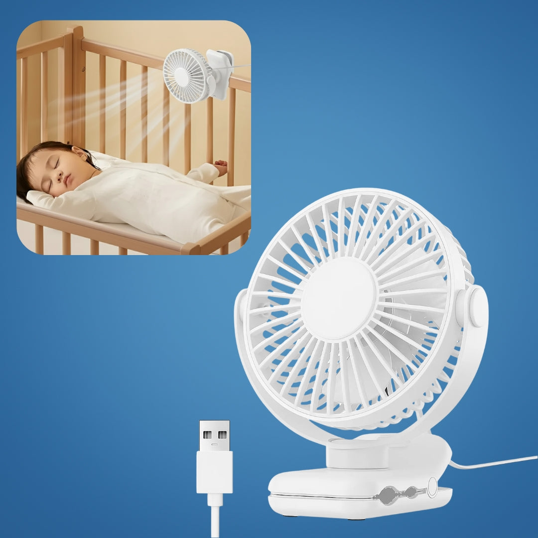på USB Bordvifte Klemme Luftsirkulator – Lang Batterilevetid Kjøling – Flammehemmende Klemme – Stille Barnerom eller Hjemmekontor Bruk Norvo