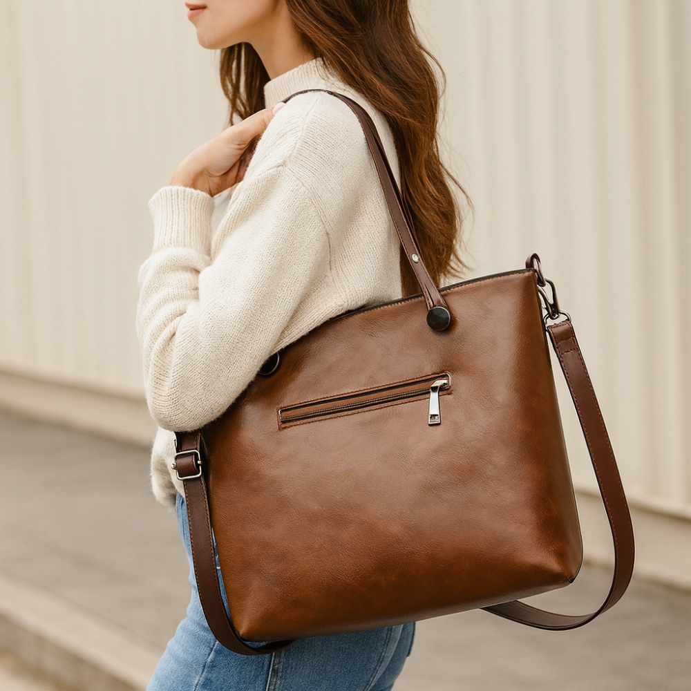 Norvo | Kvinners Lær Tote Håndveske Skulder Krossbody Flere Rom