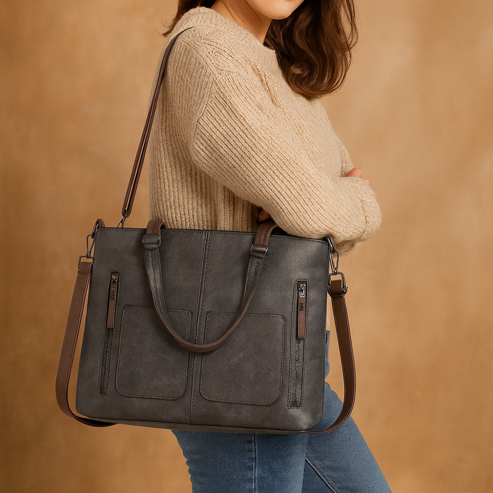 Norvo | Kvinners Lær Tote Håndveske Skulder Krossbody Flere Rom