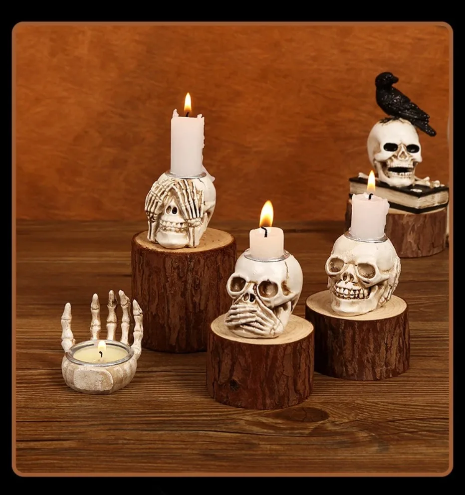 Norvo | GothicGlow 3pc Halloween Hodeskalle Lysestake Sett
