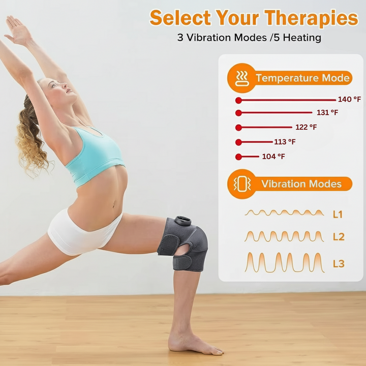 Norvo | Oppvarmende Kne Massør 3 i 1 Bærbar Vibrasjon og Varmebehandlingsenhet for Kne, Skulder og Albue Smertelindring