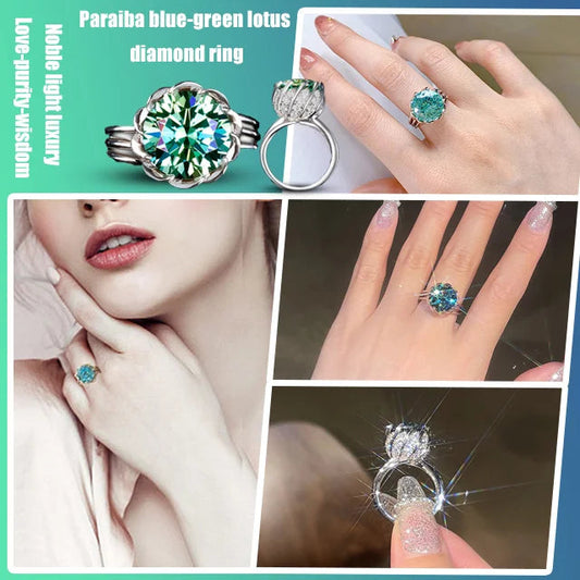 Norvo | 6 Karat Paraiba Blågrønn Lotus Diamant Ring