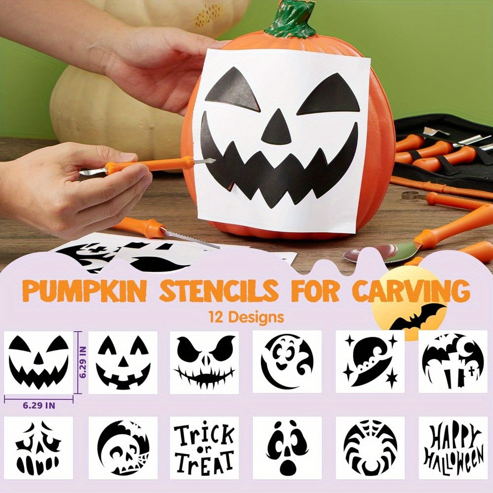 Norvo | Halloween Pumpkin Carving Kit med maler | Enkle uthulede gresskar gjenbrukbare verktøy