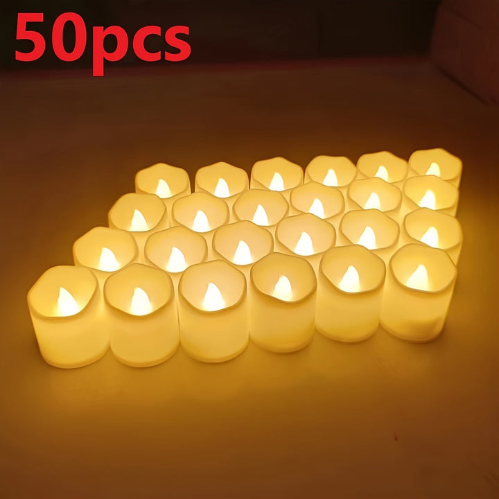 Norvo | 24/50/100 Pakke flammefrie LED-lys – batteridrevne flimrende tealights, røkfrie og romantiske for bryllup og forlovelser