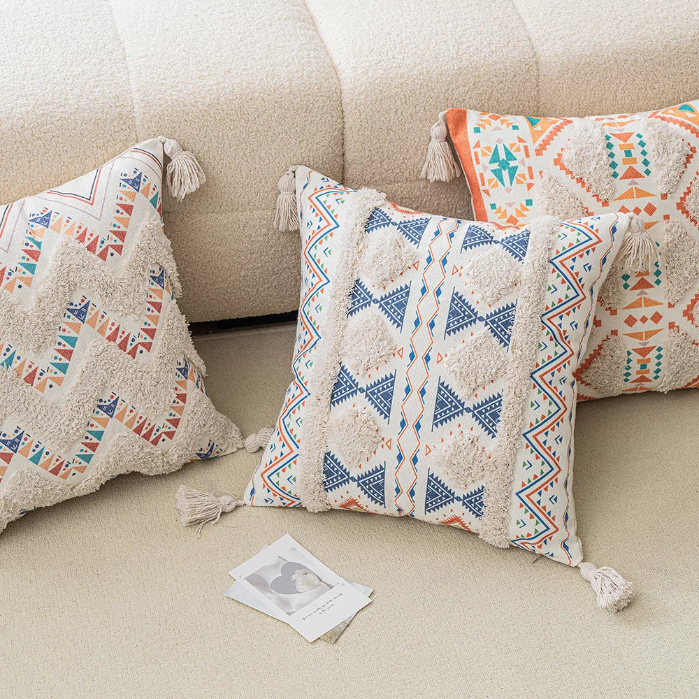 Norvo | Boho Geometrisk Tuftet Putetrekk – Dekorativt Putetrekk for Hjem og Sofa