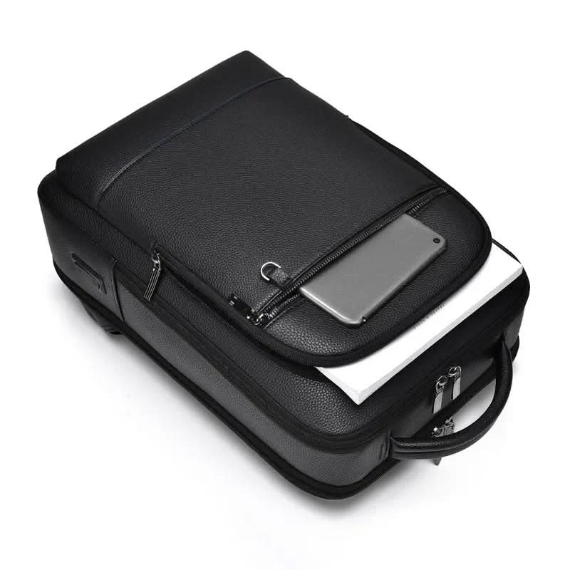 Norvo | Elegant lær ryggsekk for menn/kvinner med USB-port for laptop og hverdagsbruk, 15,6 tommer, svart