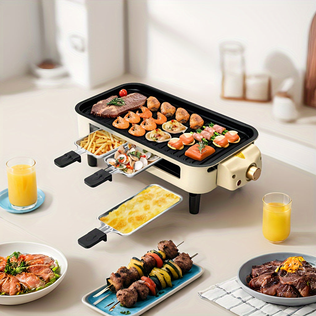 Norvo | SUSTEAS 2 i 1 røyksfri elektrisk grill - 1500W innendørs kjøkken-grill med non-stick, avtakbar tallerken, temperaturkontroll, oppvaskmaskinvennlig