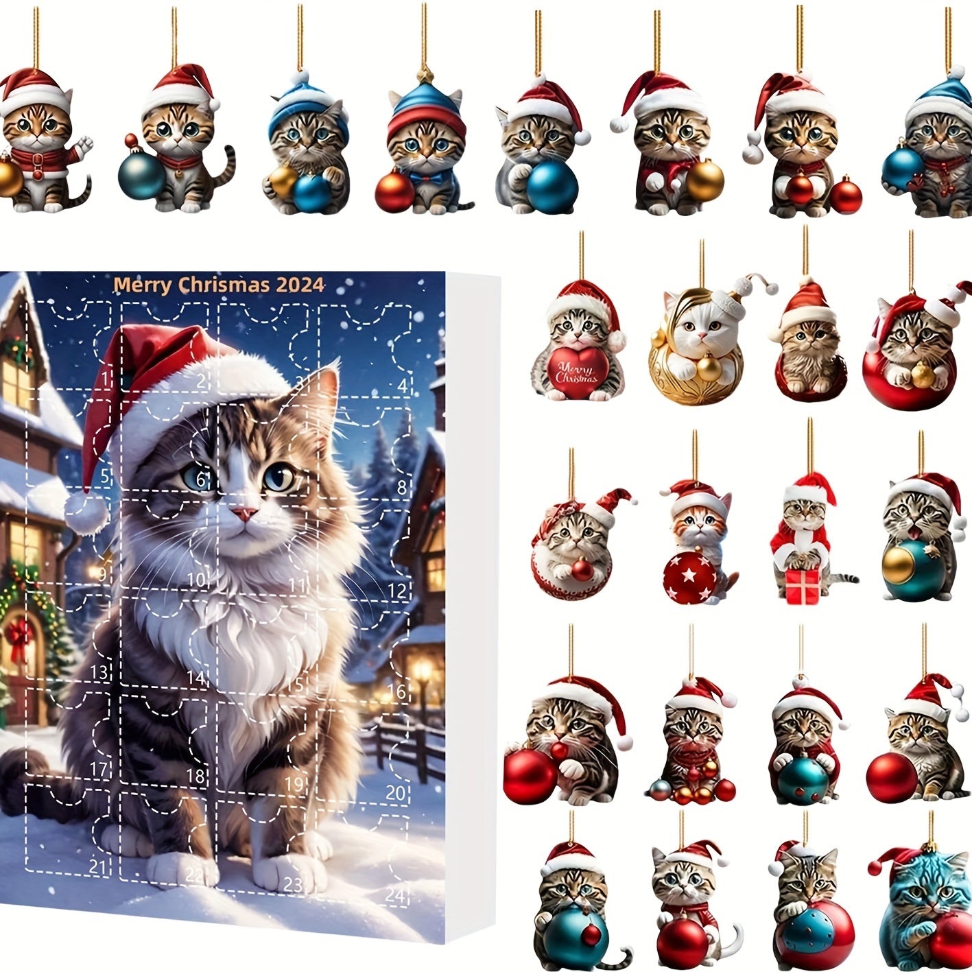Norvo | Vintage Cats Advent Calendar – 24-dels julekalender med akrylhengelapper