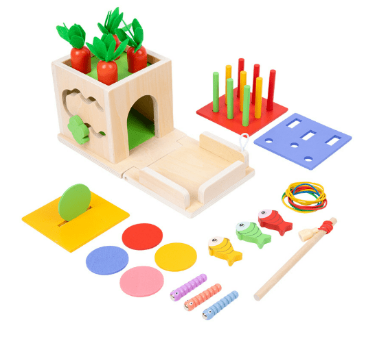 Norvo | ActivityCube – Montessori trelære leke med 8 aktiviteter for babyer fra 6 måneder