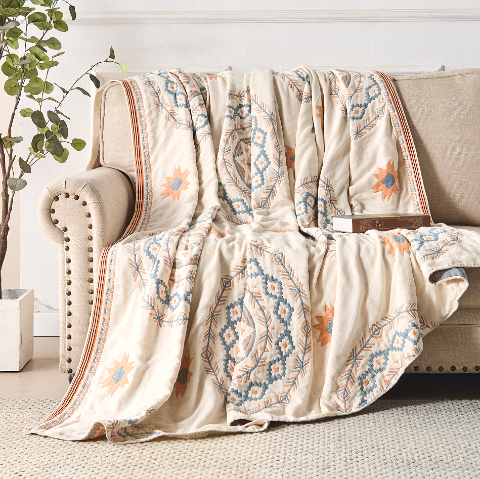 Norvo | Bomullspledd med Mandala Boho Trykk