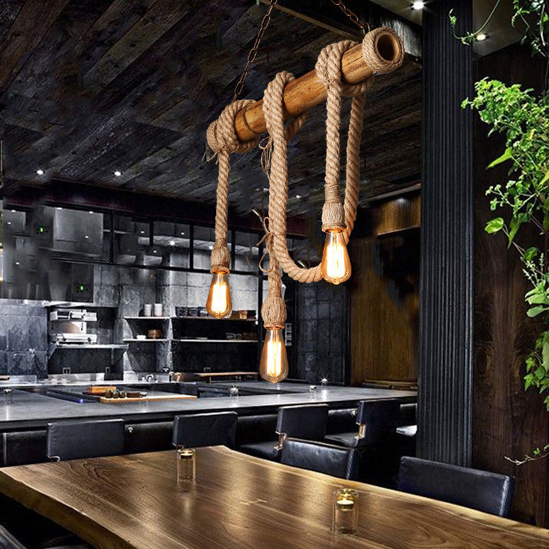 Norvo | Justerbar Bambus Pendellampe med Industriell Tau Design - EcoChic