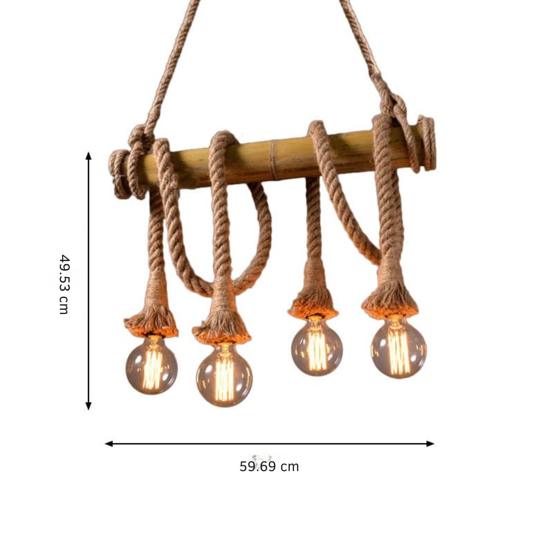 Norvo | Justerbar Bambus Pendellampe med Industriell Tau Design - EcoChic