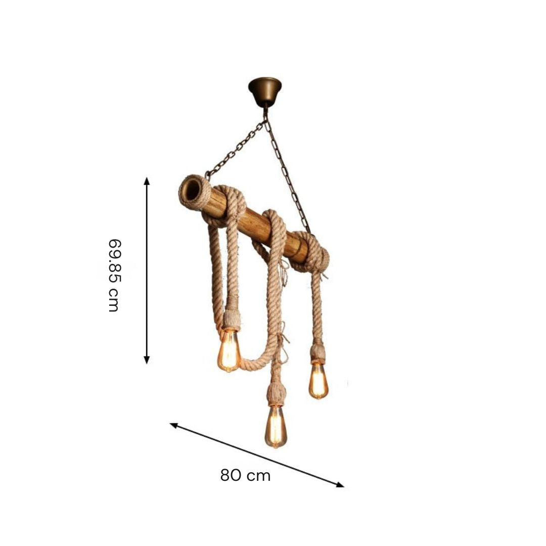 Norvo | Justerbar Bambus Pendellampe med Industriell Tau Design - EcoChic