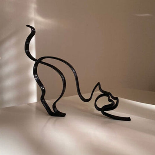 Norvo | Tier Kunst Jern Skulptur Retro Metall svarte linjer katt hund skrivebord ornament