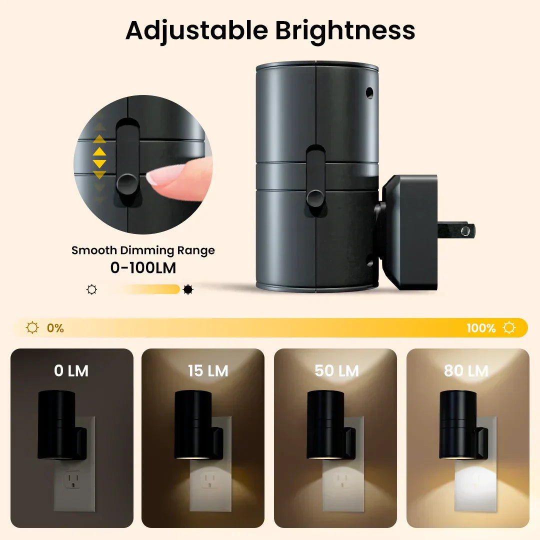Norvo | Dimmbar plug-in nattlampe med bevegelsessensor - LED-lampe for soverom, ganger og trapper