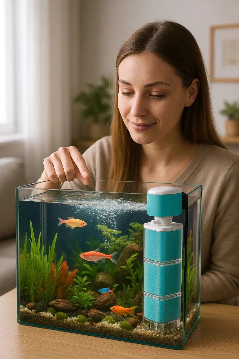 Norvo | AQUAFLOW 5-IN-1 – Krystallklart vann & Automatisk rengjøring for akvarier