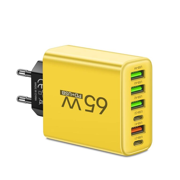 Norvo | PowerMax 65W 6-i-1 Hurtiglader – Lader opptil 6 enheter samtidig – Ideell for hjem, kontor og reise