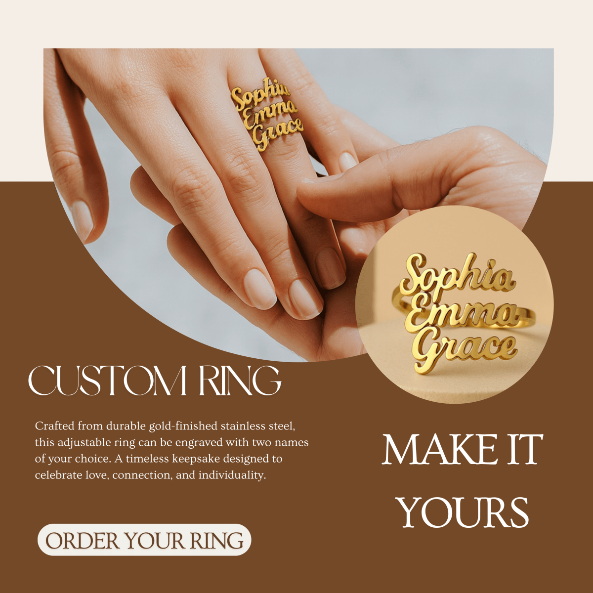 Norvo | AURELION – Tilpassbart Justerbart Gull Rustfritt Stål Navn Ring