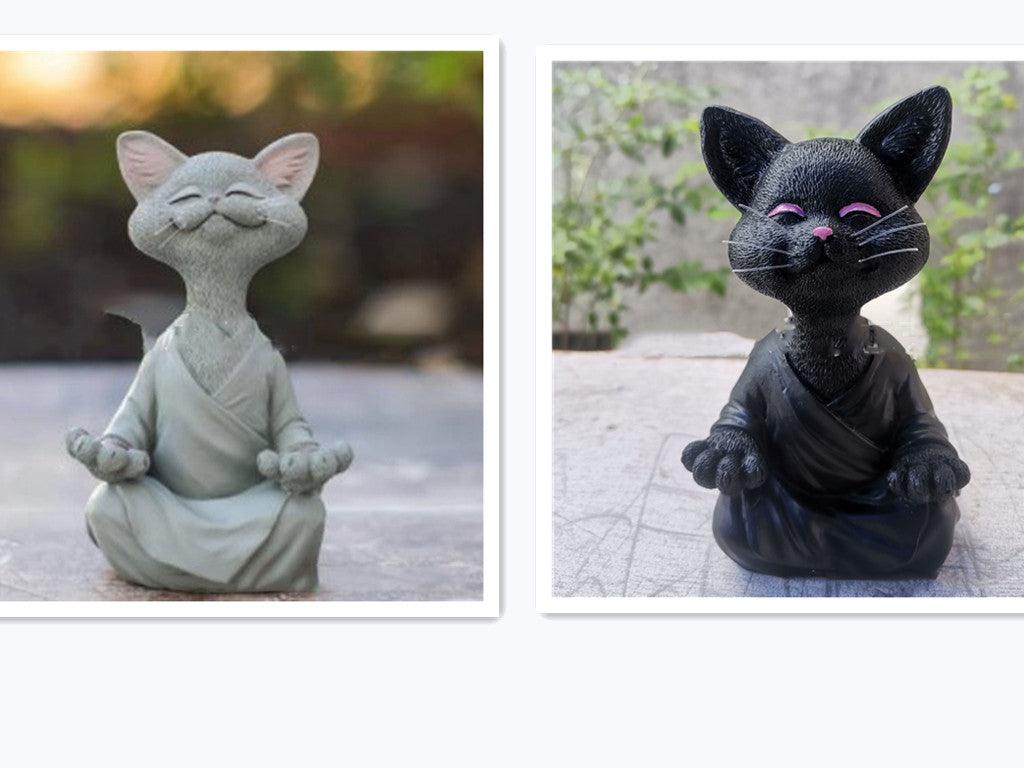 Norvo | Lekker svart Buddha katt figur meditasjon yoga samleobjekt glad katt dekor hjem hagedekorasjon hageornament