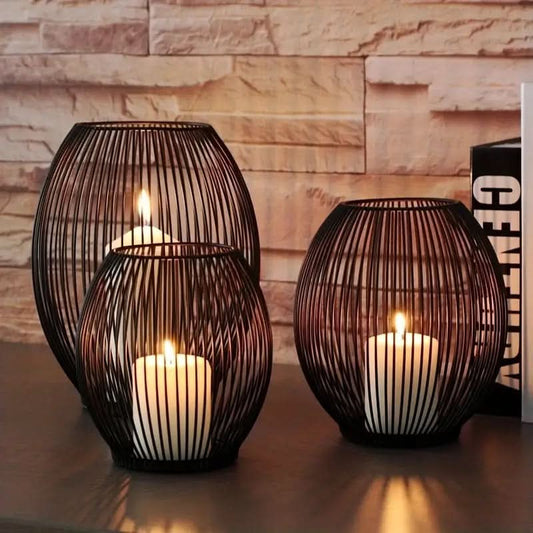 Norvo | Set with 3 vintage black metal lantern candelabras