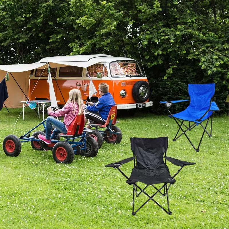 Norvo | Bærbar sammenleggbart utendørs stol med armlene, ryggstøtte og koppholder