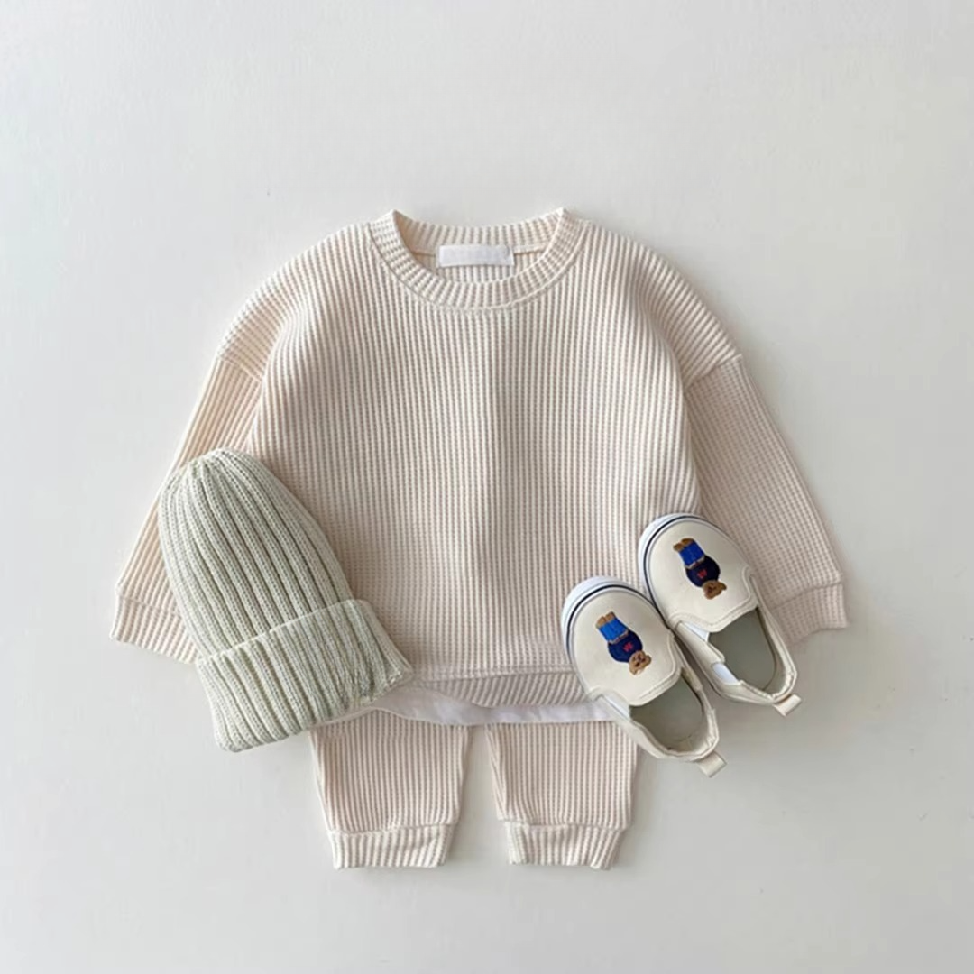 Norvo | Cozy Waffle Cotton Sweatshirt og Bukser Sett for Baby Gutter
