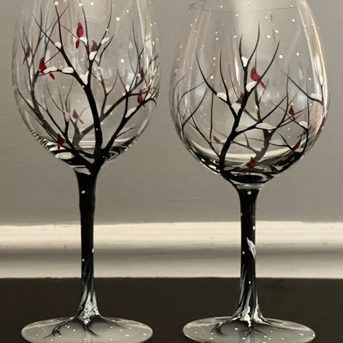 Norvo | Four Seasons Tree Vin Glass - Håndmalt Kunst